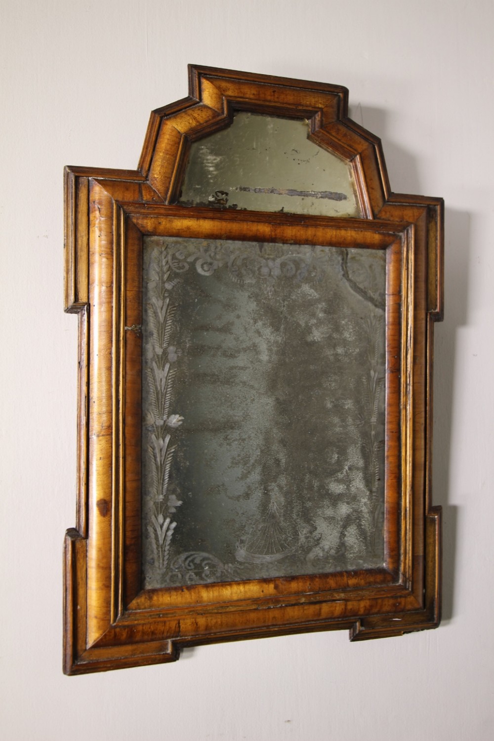 Early 18th Century Antique Walnut Framed Wall Mirror