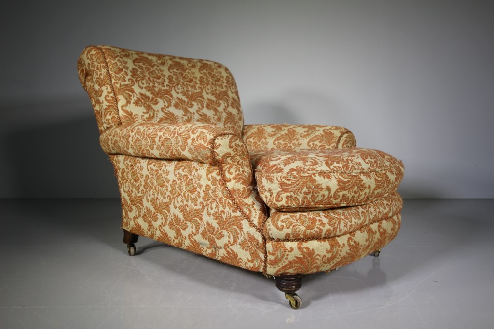 Very Deep Seated English Antique Upholstered Armchair
