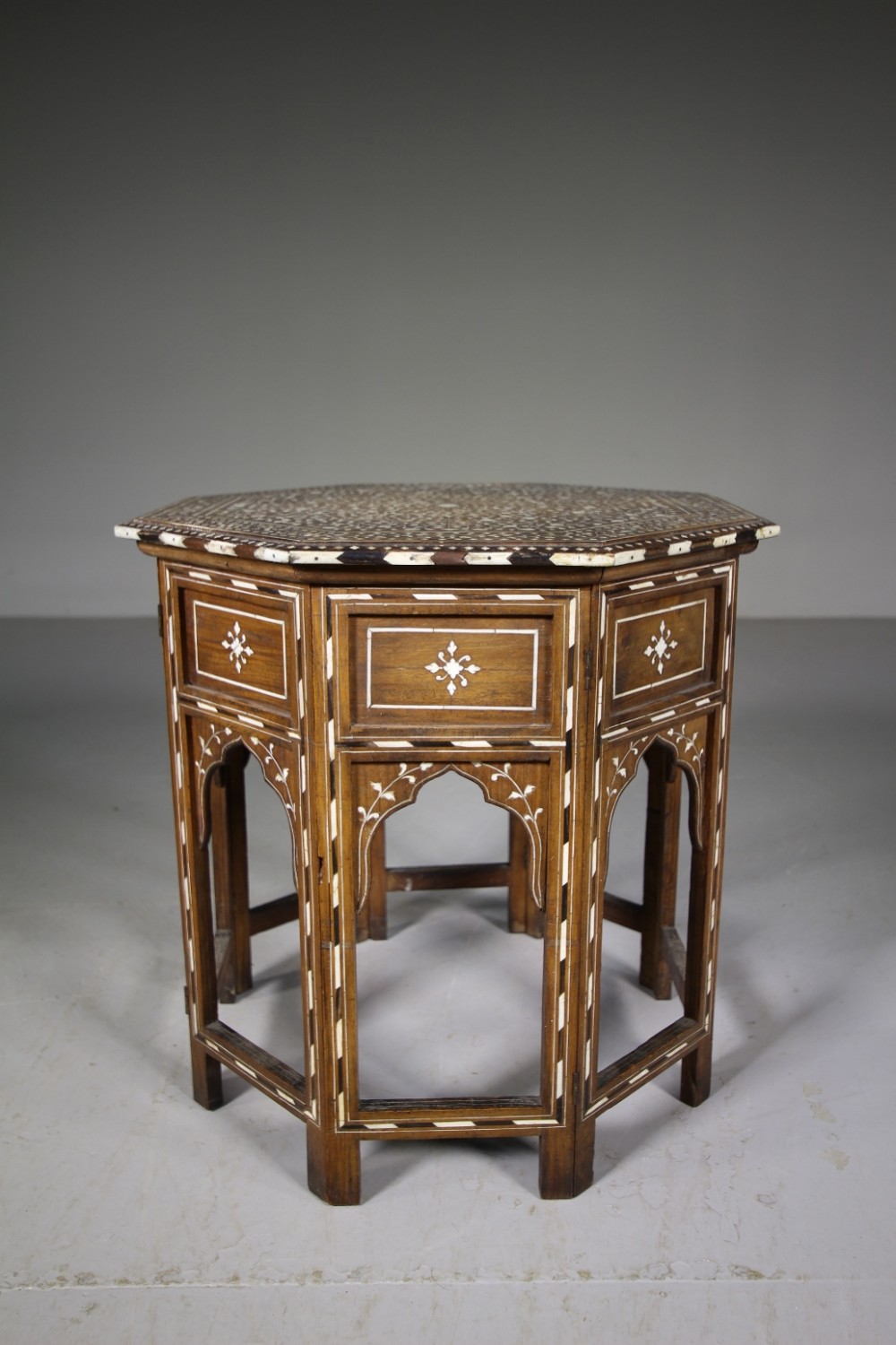 Large Edwardian Antique Hoshiapur Inlaid Folding Side Table with Label