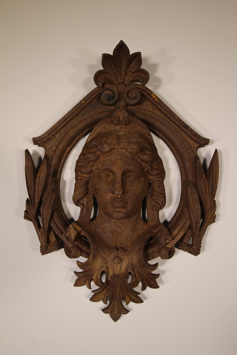 English 19th Century Antique Cast Iron Mask Plaque
