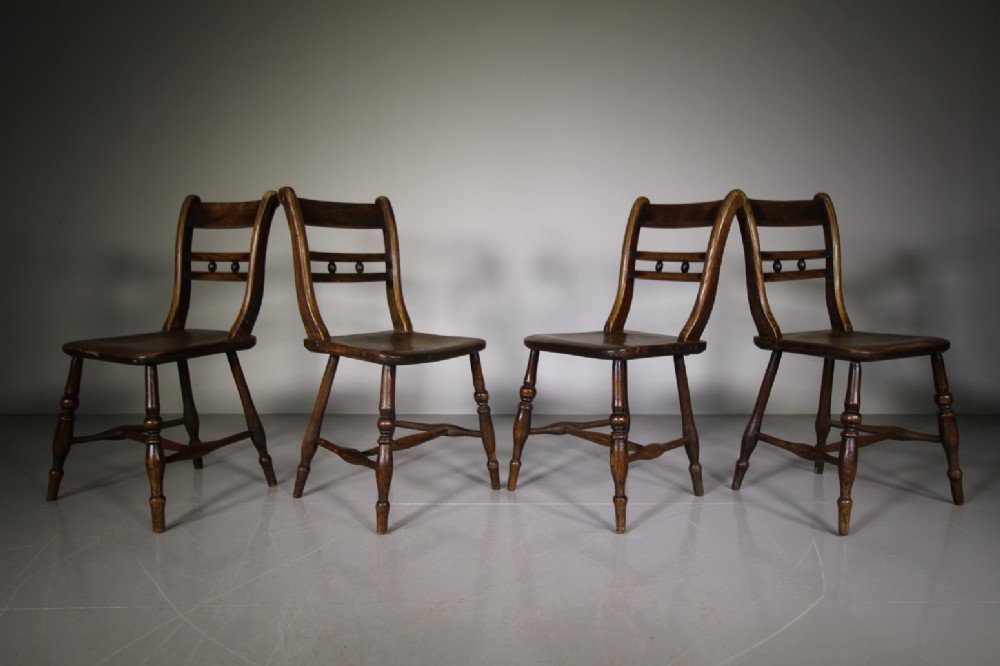 Lovely Set of Four Early 19th Century Antique Elm Dining Chairs