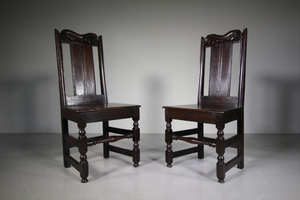 Pair of English 17th Century Period Oak Antique Chairs