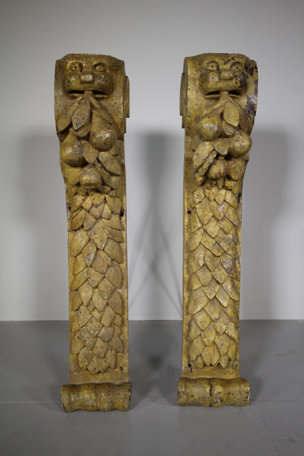 Pair of Large 19th Century Antique Carved Pine Corbels