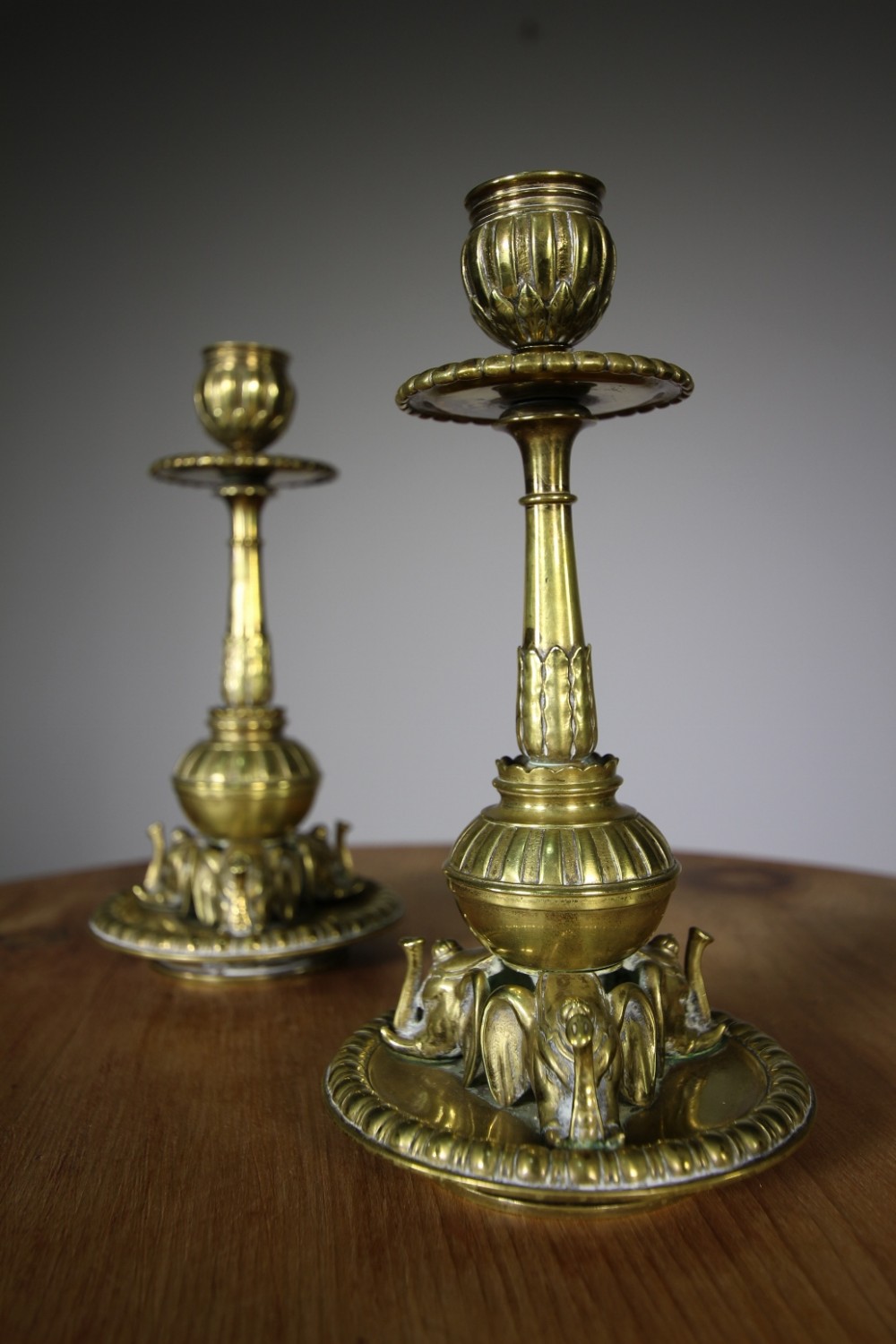 Pair of Quality 19th Century Antique Brass Elephant Candlesticks