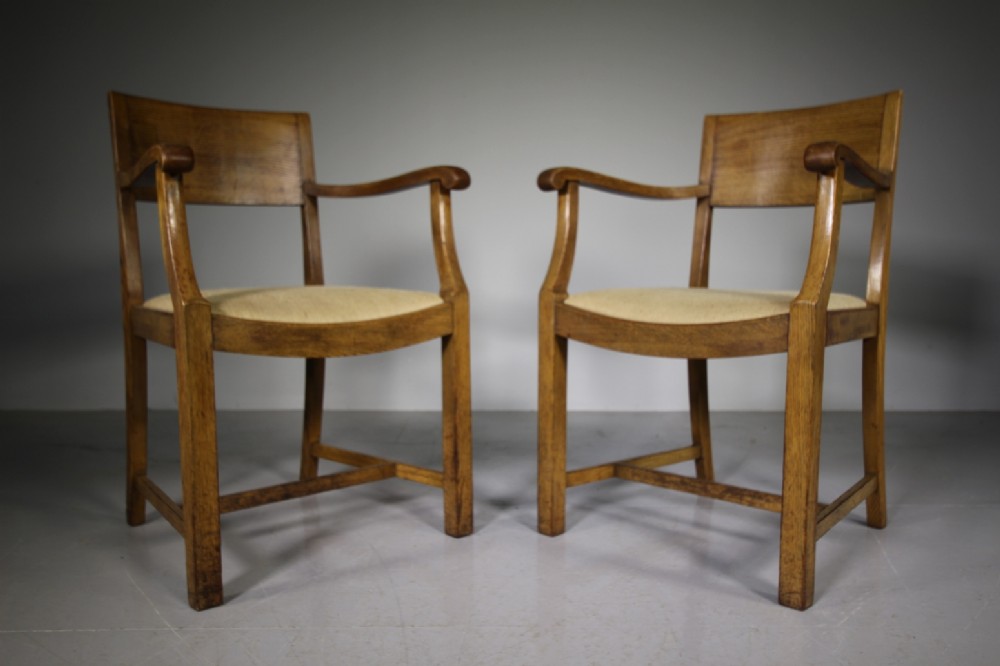 Pair of Heals 1930’s Oak Armchairs – Labelled