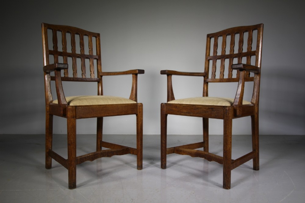 Pair of 1920’s Gordon Russell Oak Armchairs – Labelled