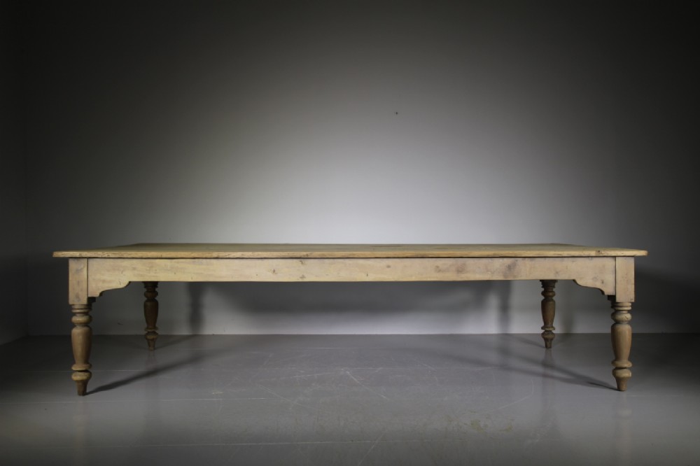 Massive English Country House Antique Original Painted Pine Dining Table