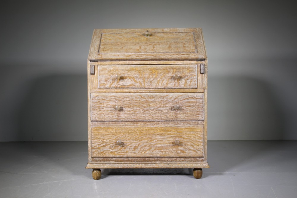Heals Edwardian Antique Oak Writing Bureau – Labelled