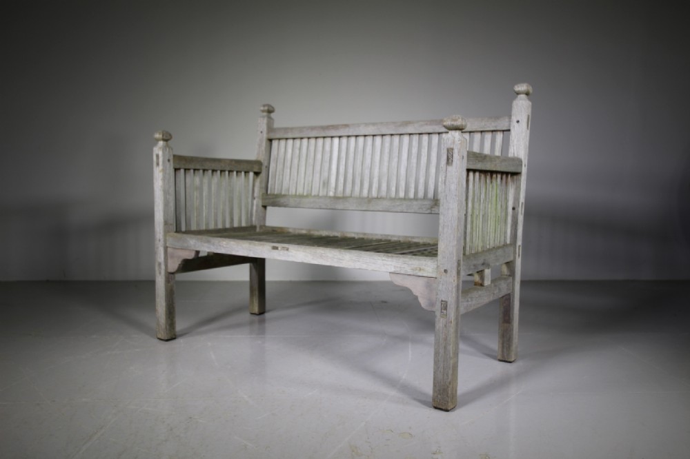 Heals of London Edwardian Antique Teak Garden Bench Seat