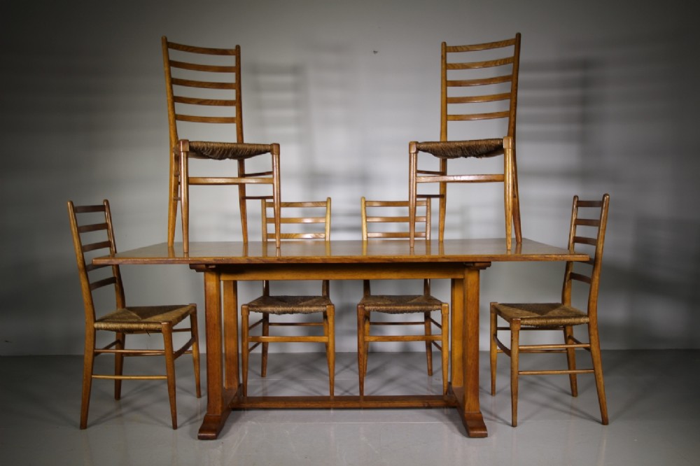 1940’s Reynolds of Ludlow Oak Refectory Dining Table & Six Chairs