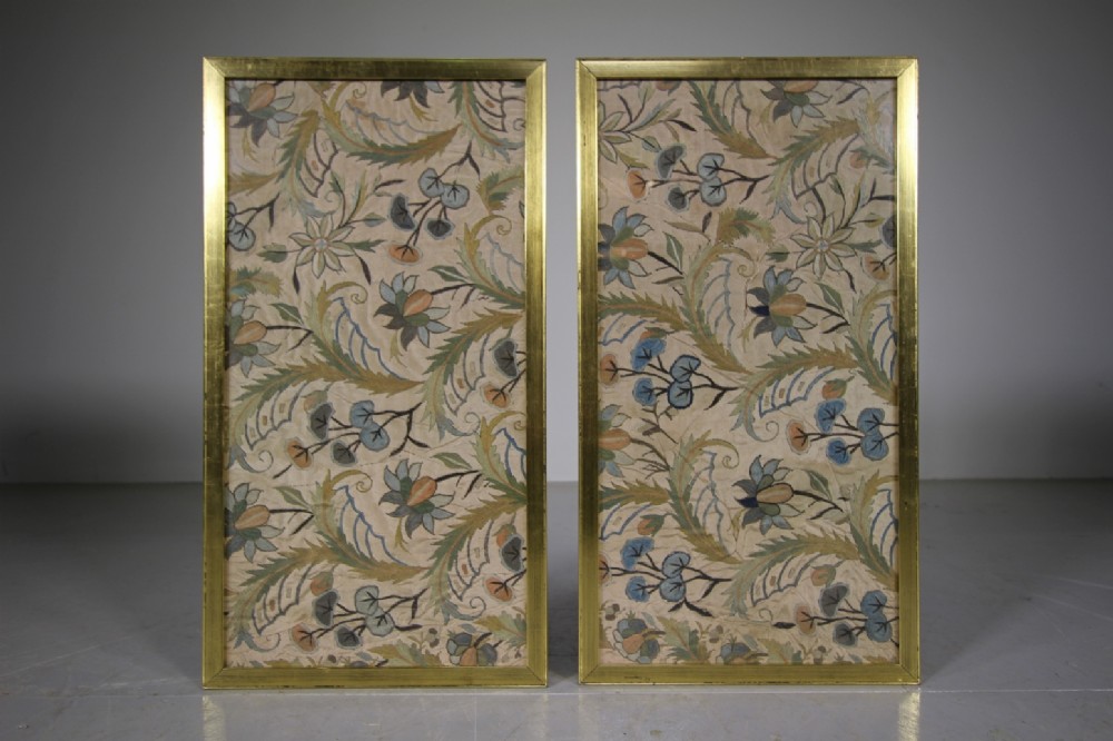 Pair of Georgian Antique Needleworks on Silk
