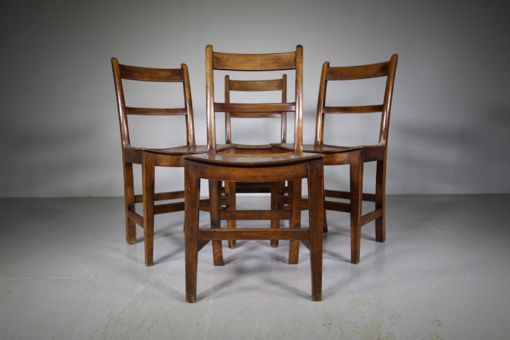 Set of Four English Antique Fruit Wood Dining Chairs