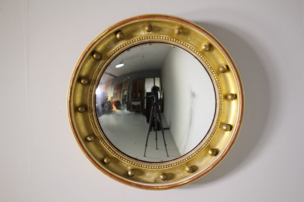 English 19th Century Antique Original Pale Gilt Convex Mirror