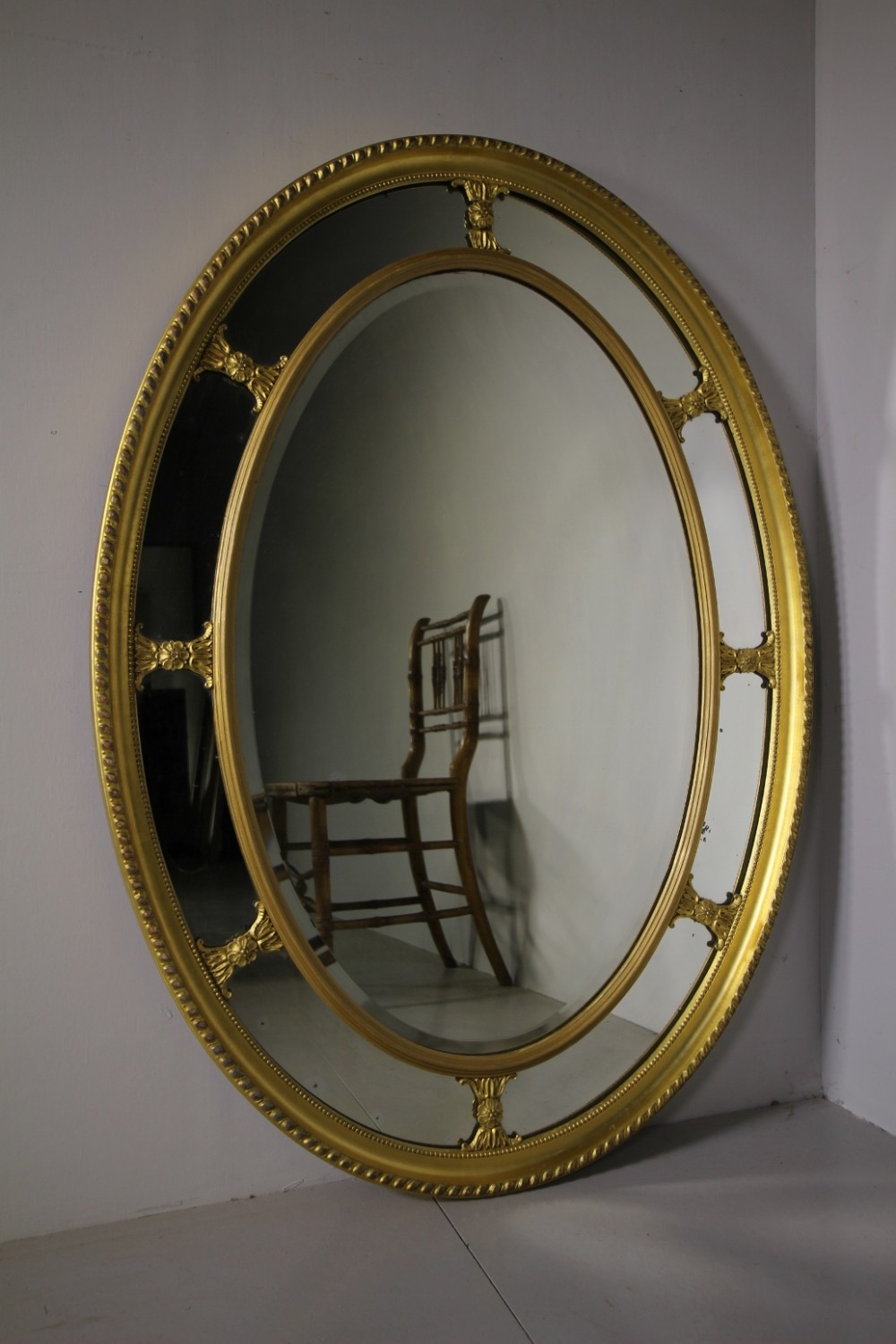 Large English Antique Gilt Oval Wall Mirror