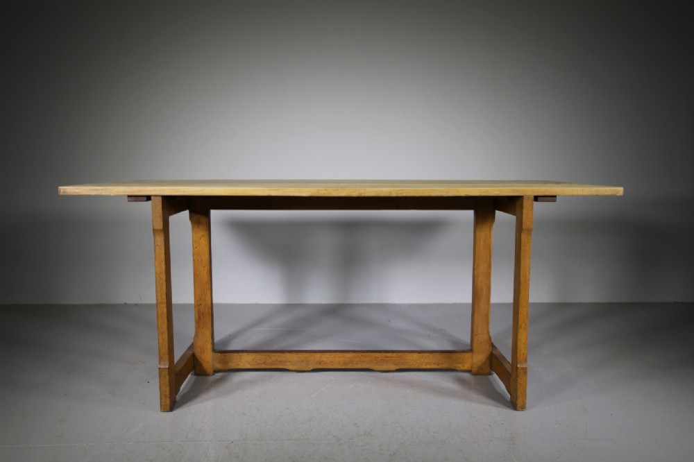 English 1920’s Solid Oak Trestle Dining Table