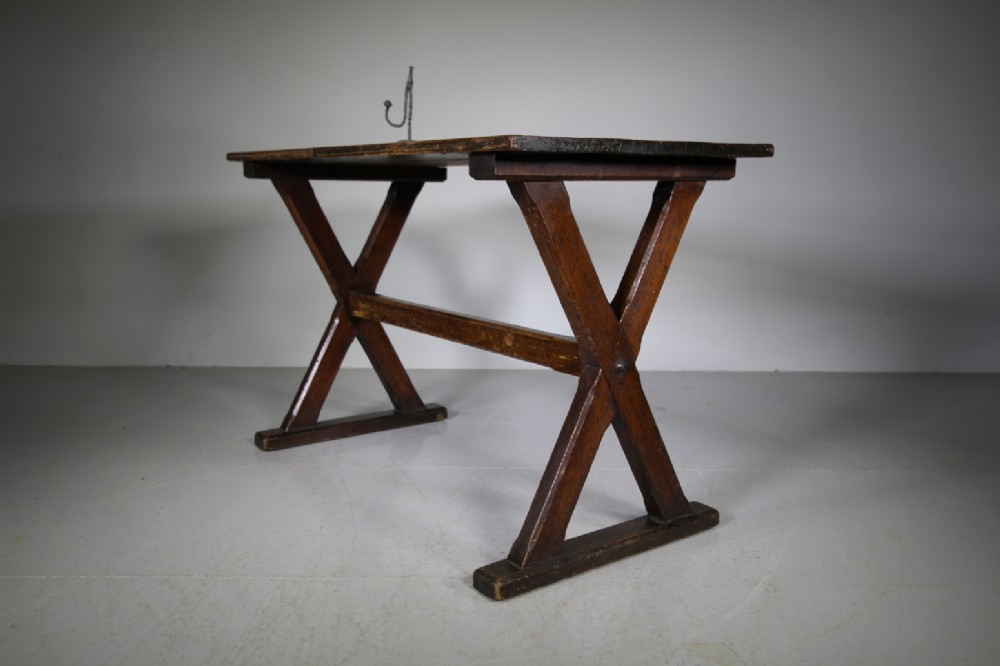 19th Century English Antique Pine X Frame Tavern Table