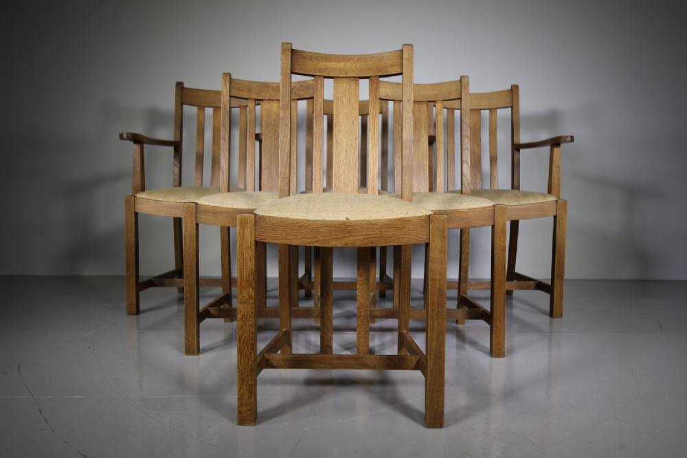 Set of Six Heals Antique Oak Dining Chairs- Labelled