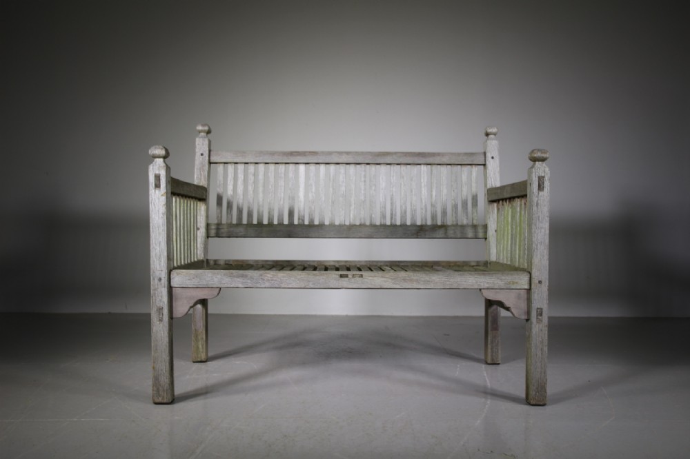 Heals of London Edwardian Antique Teak Garden Bench Seat
