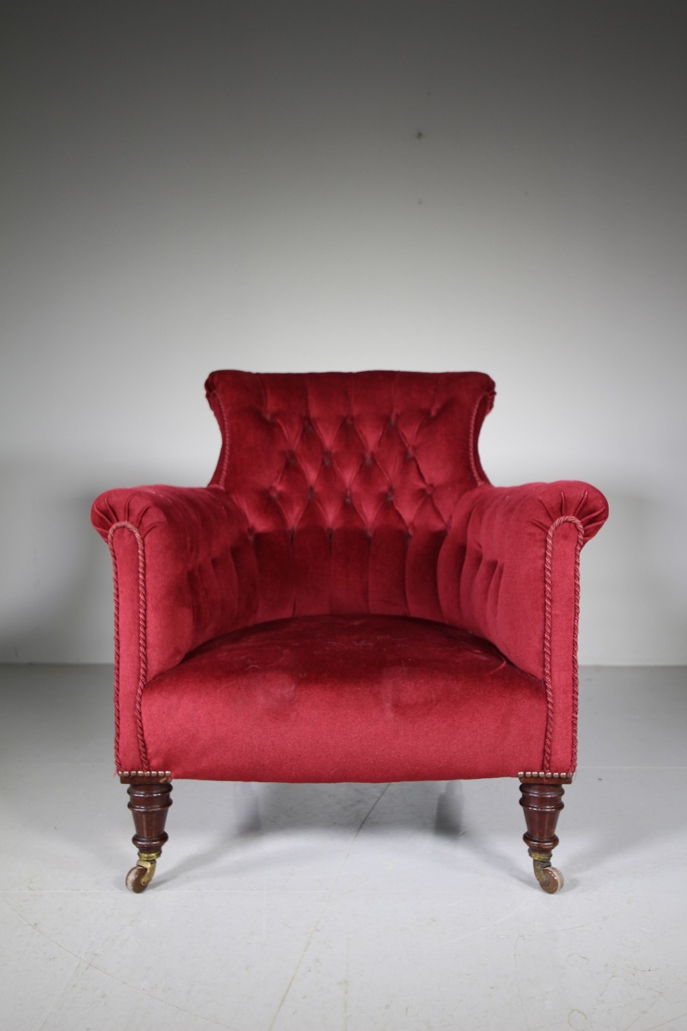 Deep English 19th Century Antique Upholstered Armchair