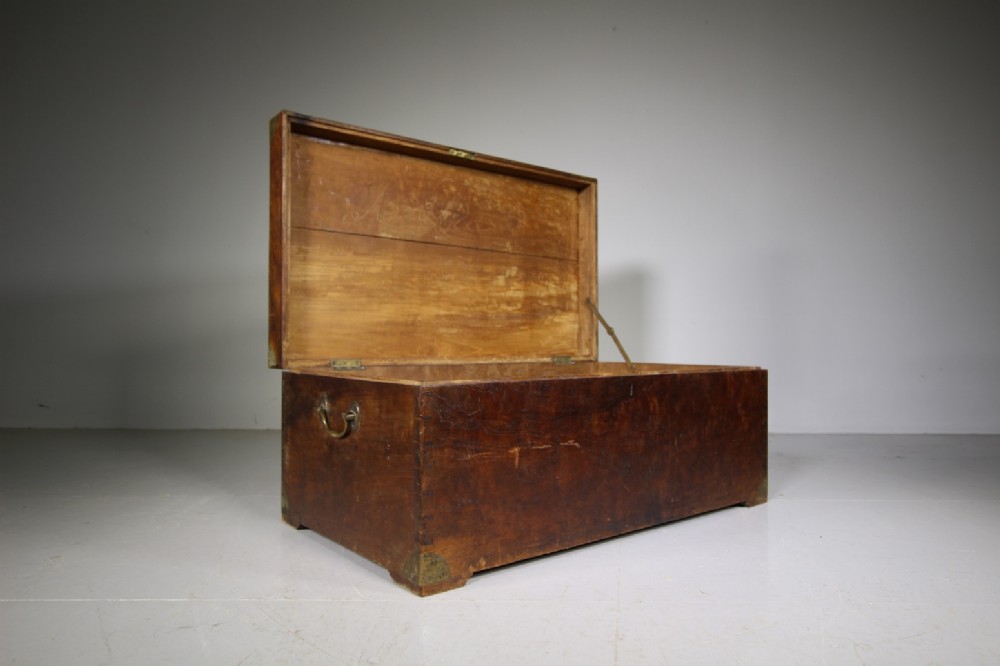 English 19th Century Military Antique Camphor Wood Trunk