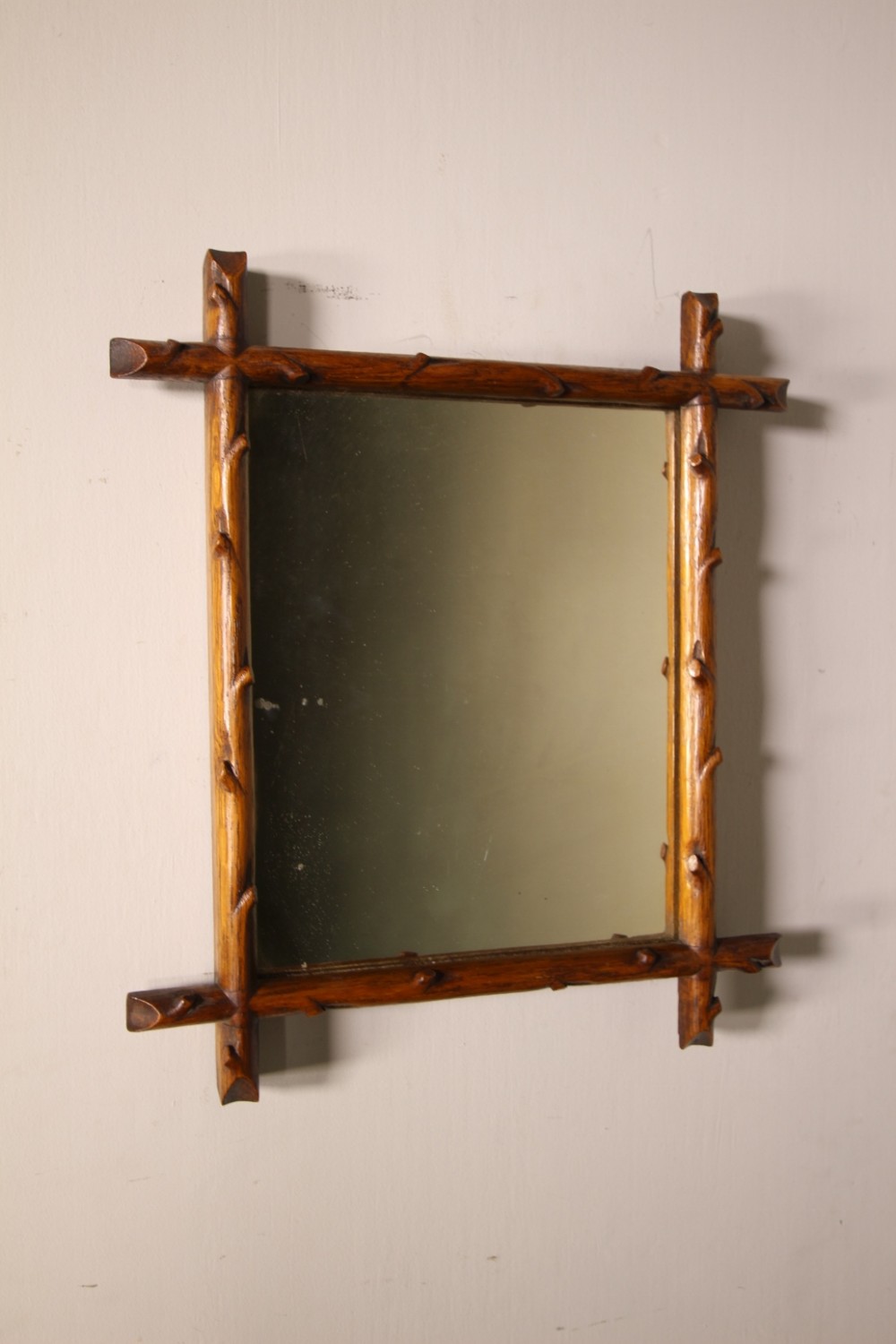 Beautiful English 19th Century Antique Oak Branch Mirror