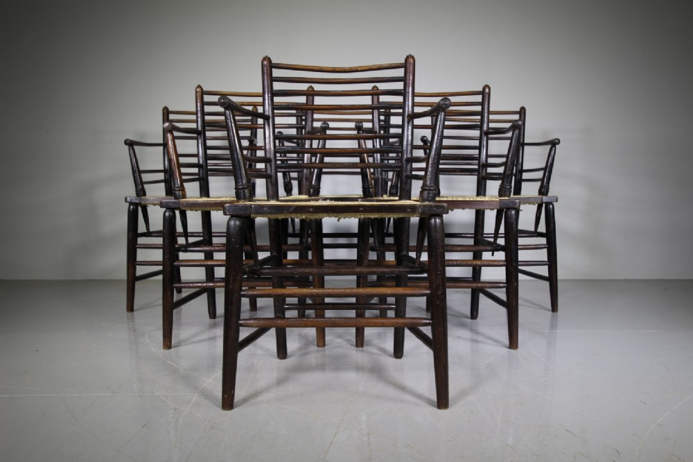 Rare Set of Six William Morris 19th Century Antique Sussex Chairs