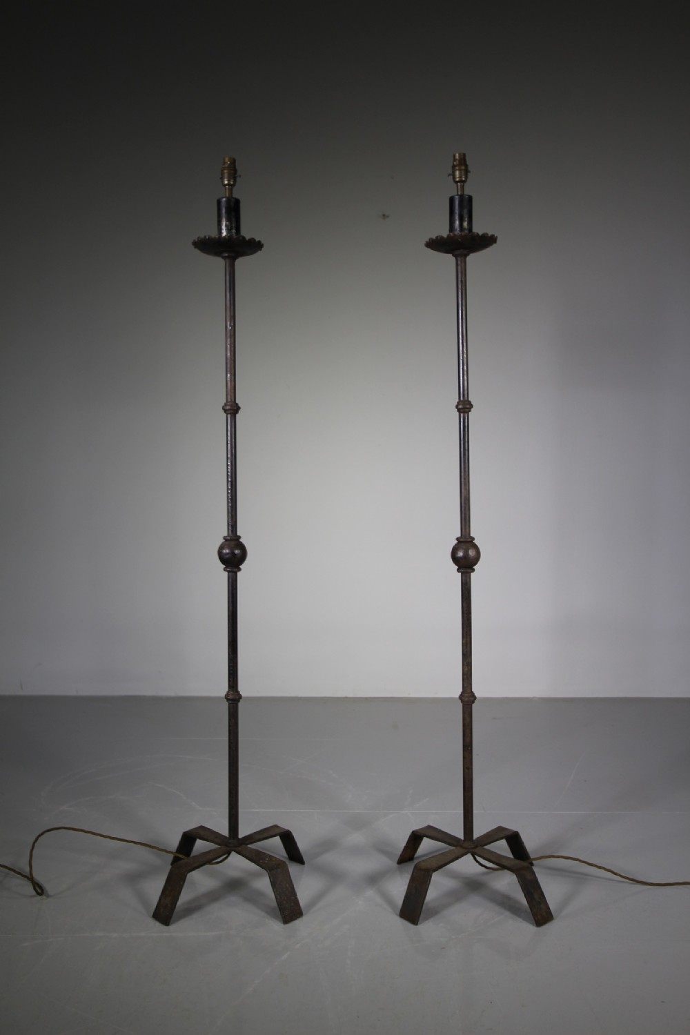 Fabulous Decorative Pair of 1930’s Iron Standard Lamps -Wired