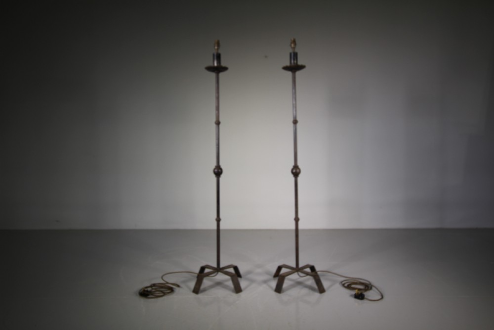 Fabulous Decorative Pair of 1930’s Iron Standard Lamps -Wired View II
