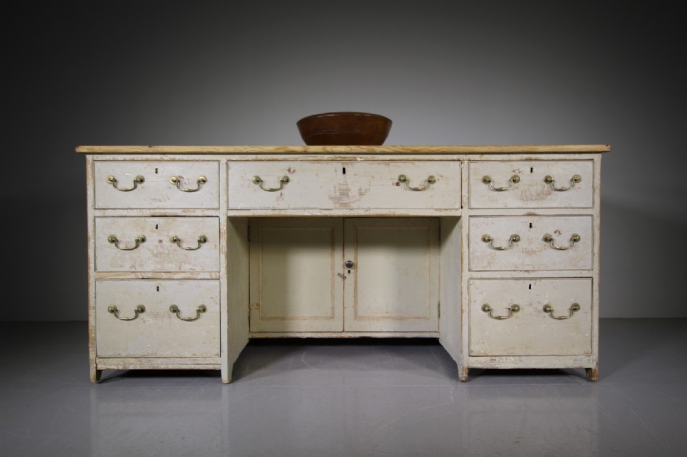 Large English Georgian Original Painted Pine Antique Desk
