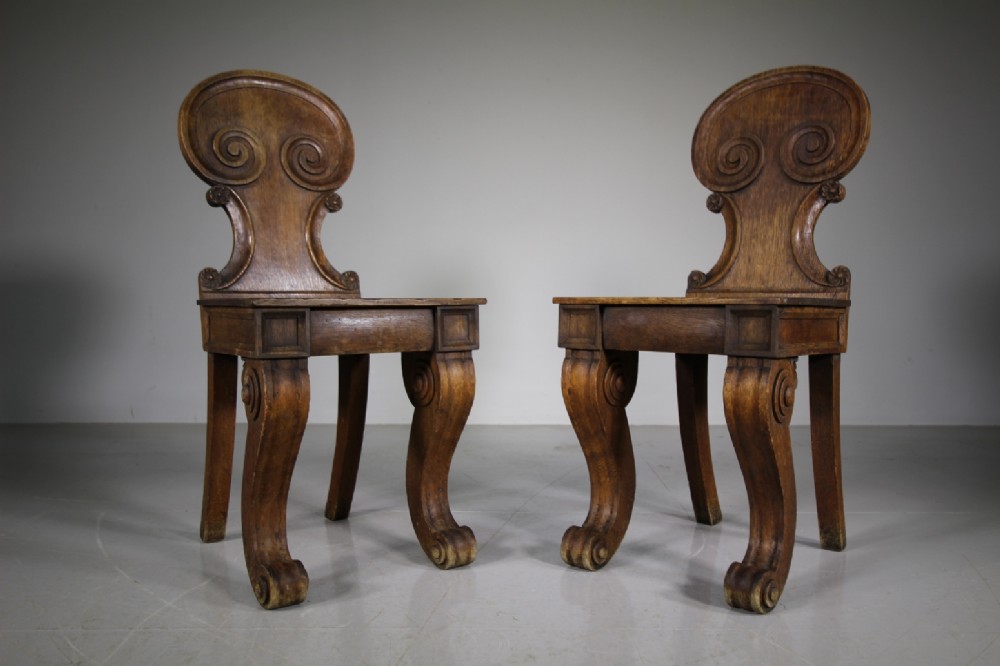 Fabulous Pair of Regency Antique Oak Hall Chairs