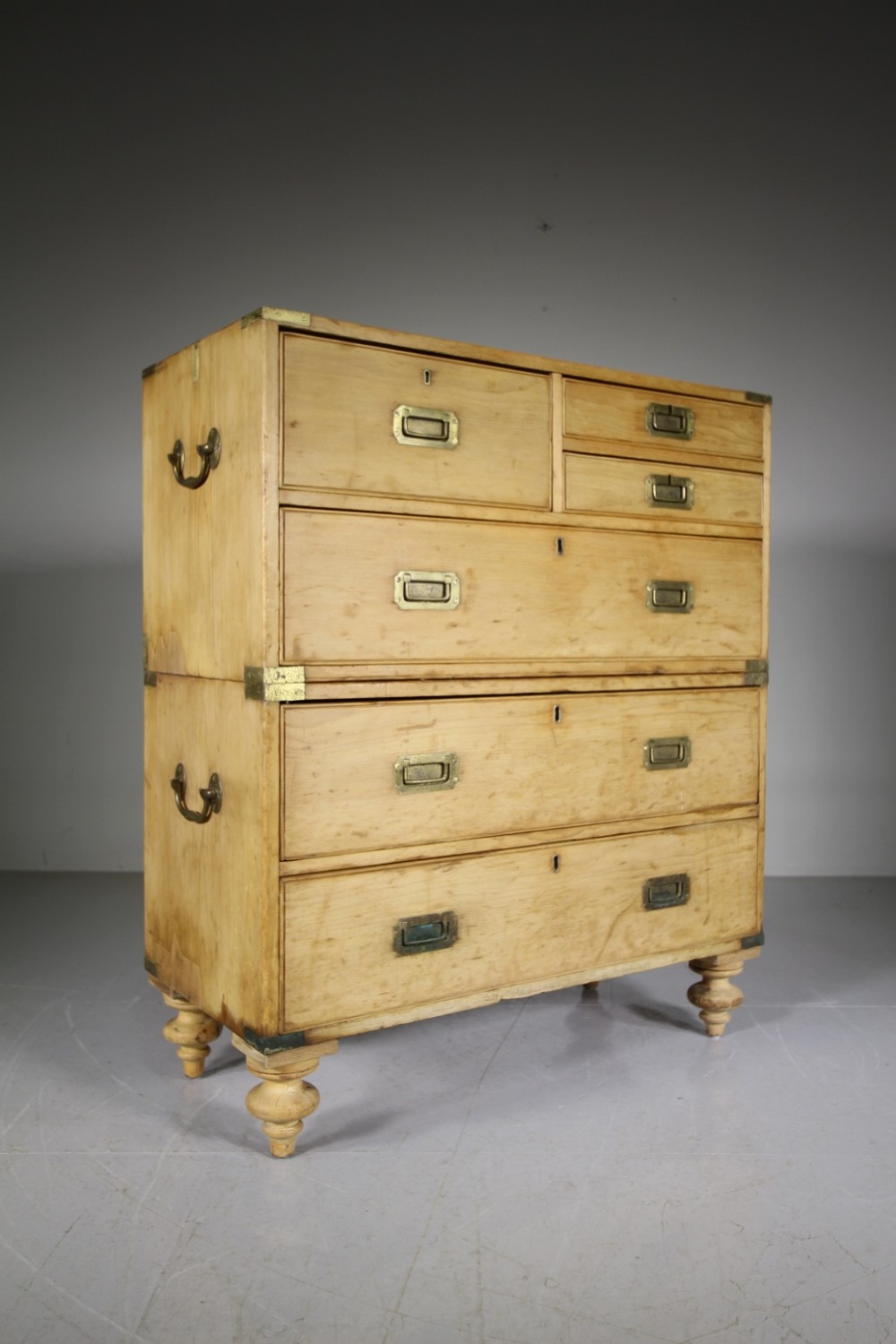 English 19th Century Military Campaign Chest of Drawers in Pine