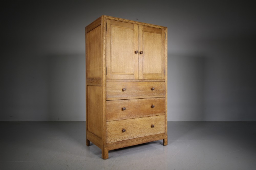 Edwardian Antique Oak Tallboy Cupboard by Heals of London