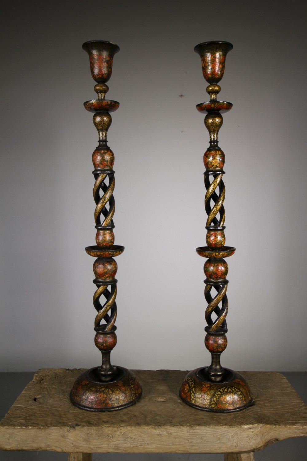 Very Tall Pair of Antique Kashmiri Candlesticks