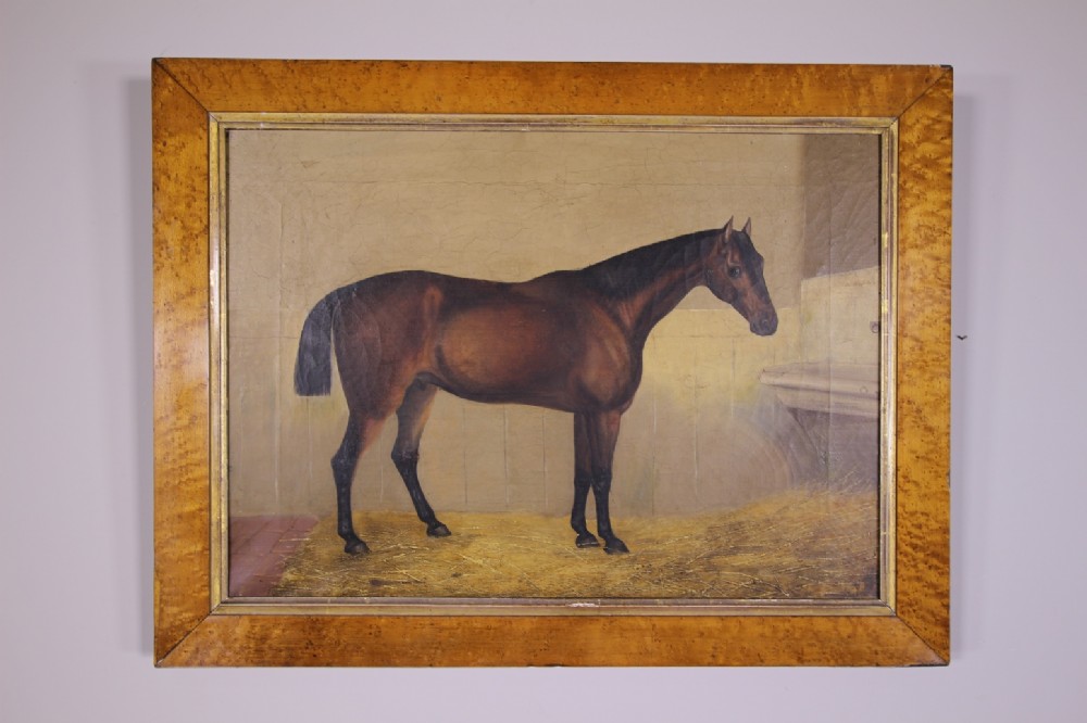 English 19th Century Antique Racehorse Oil Painting