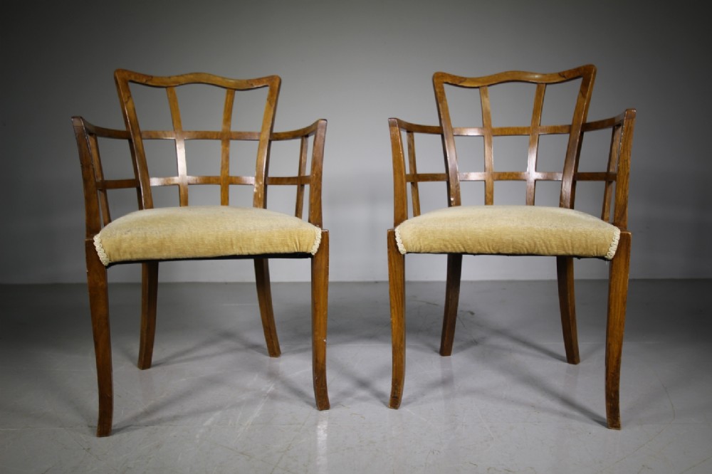 Rare Pair of Heals Antique Lattice Back Armchairs