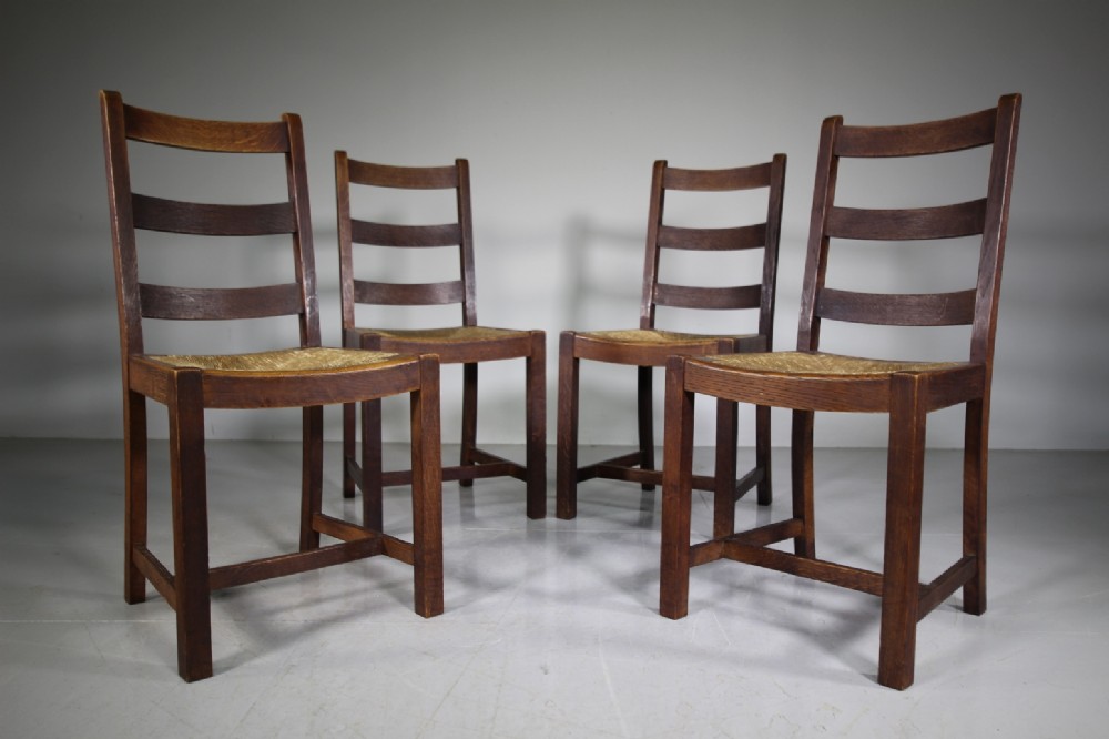 Set of Four Heals Antique Oak Dining Chairs – Labelled