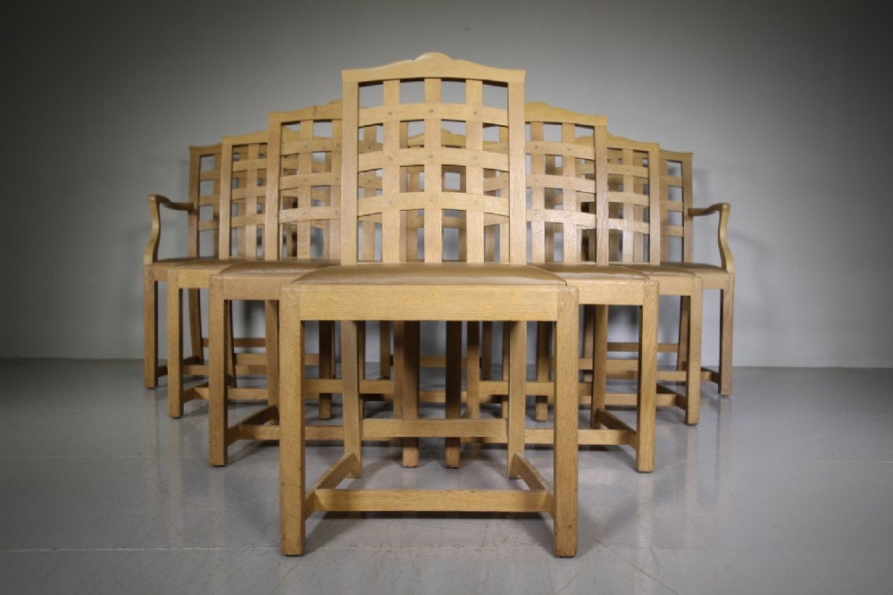 Rare Set of Eight Heals Antique Portcullis Dining Chairs