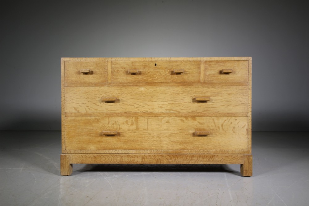 Heals 1920’s Low Oak Chest of Drawers -Labelled
