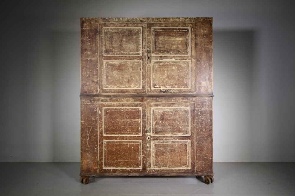 Large English Georgian Original Painted Pine Antique Cupboard