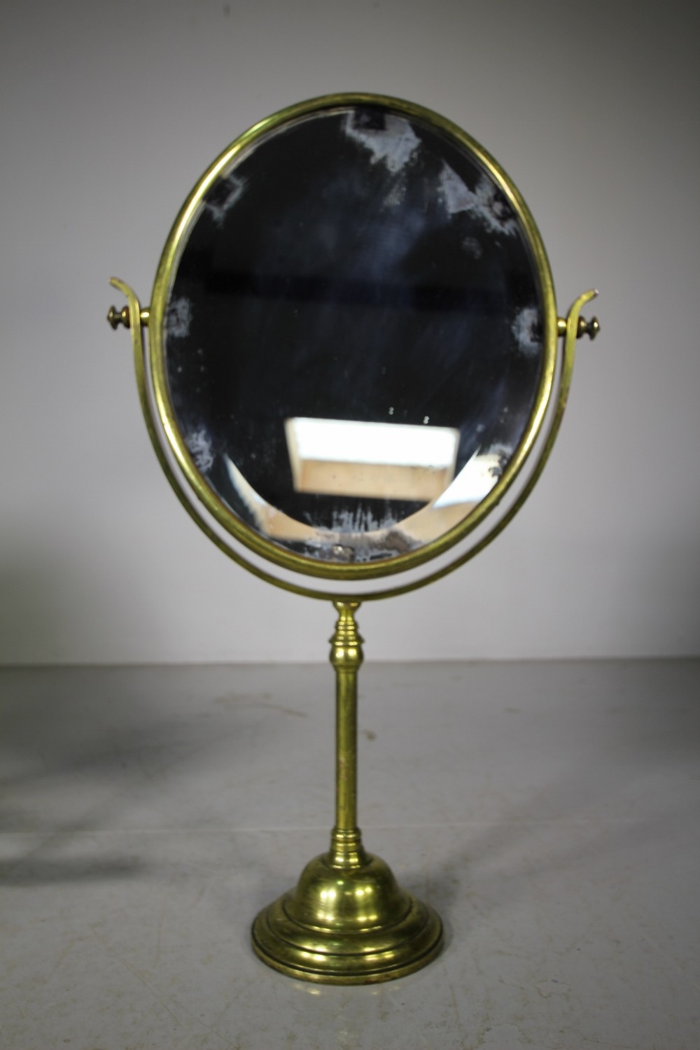 Large English 19th Century Antique Brass Mirror on Stand