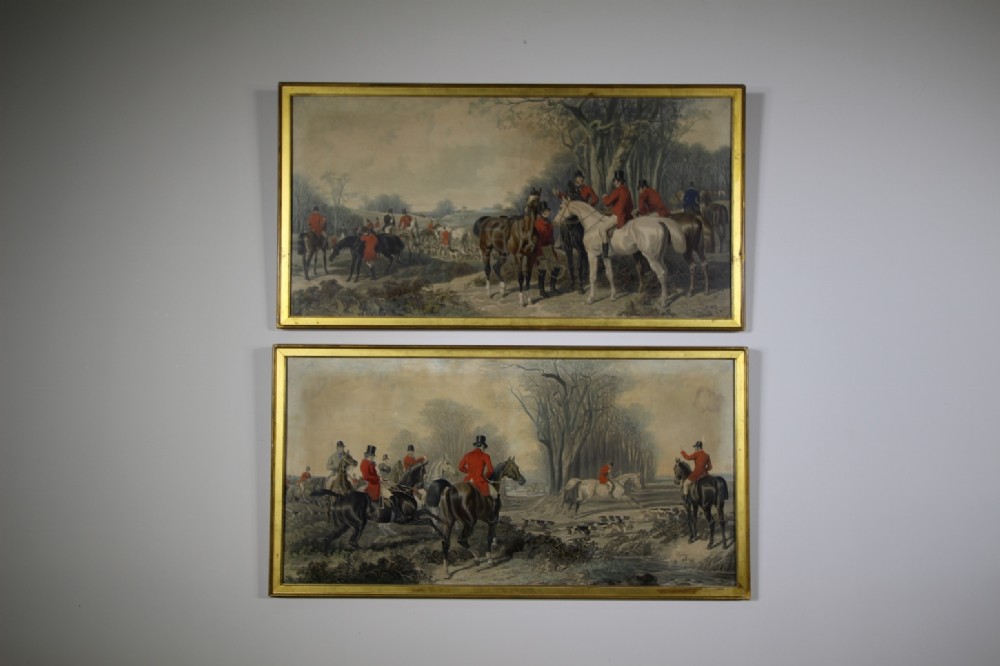 Set of Four Large English 19th Century Antique Hunting Prints by Fores