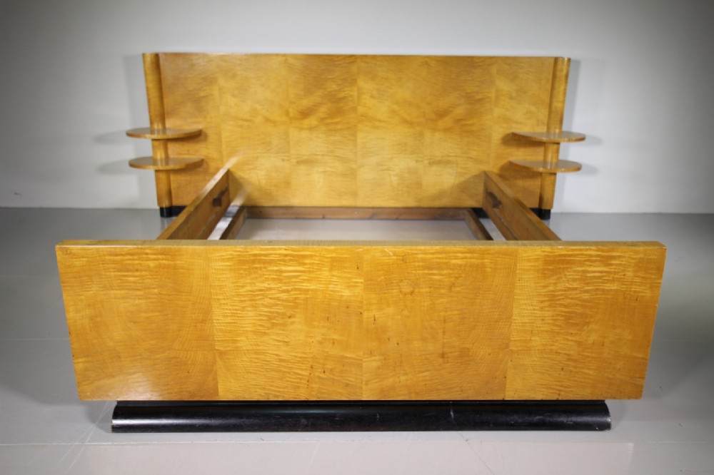 Large Art Deco Maple Wood King Size Bed & Bedsides