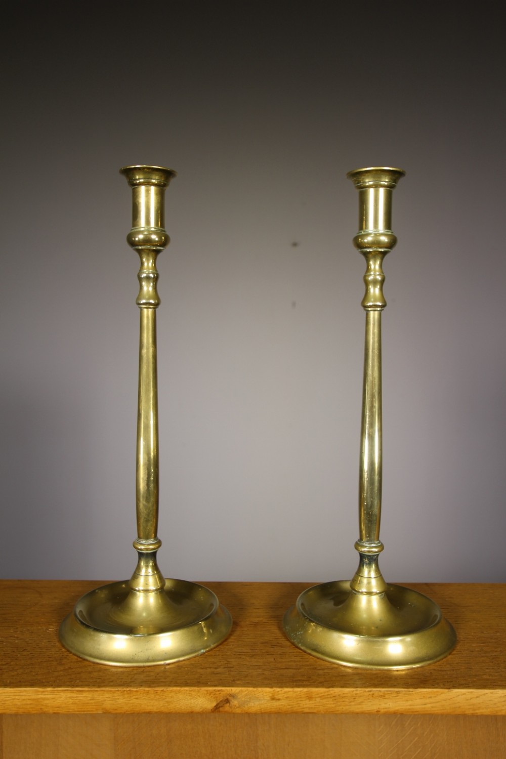 Large English Pair of 19th Century Antique Brass Candlesticks