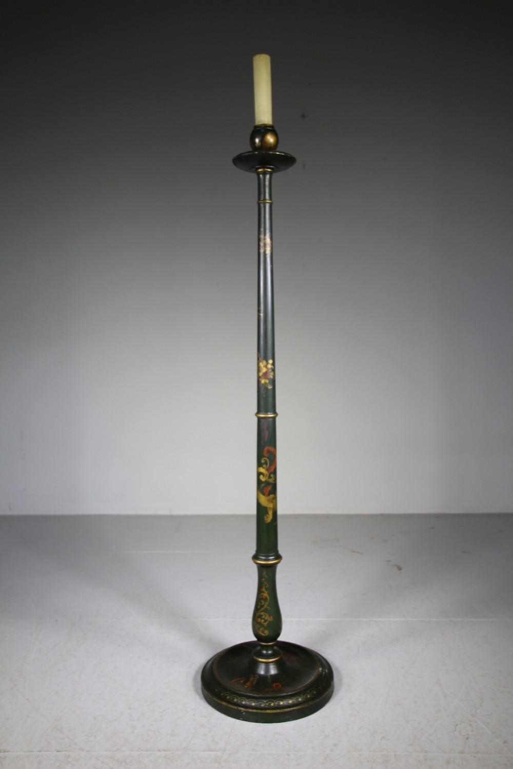 English Edwardian Antique Green Chinoiserie Floor Lamp – Rewired