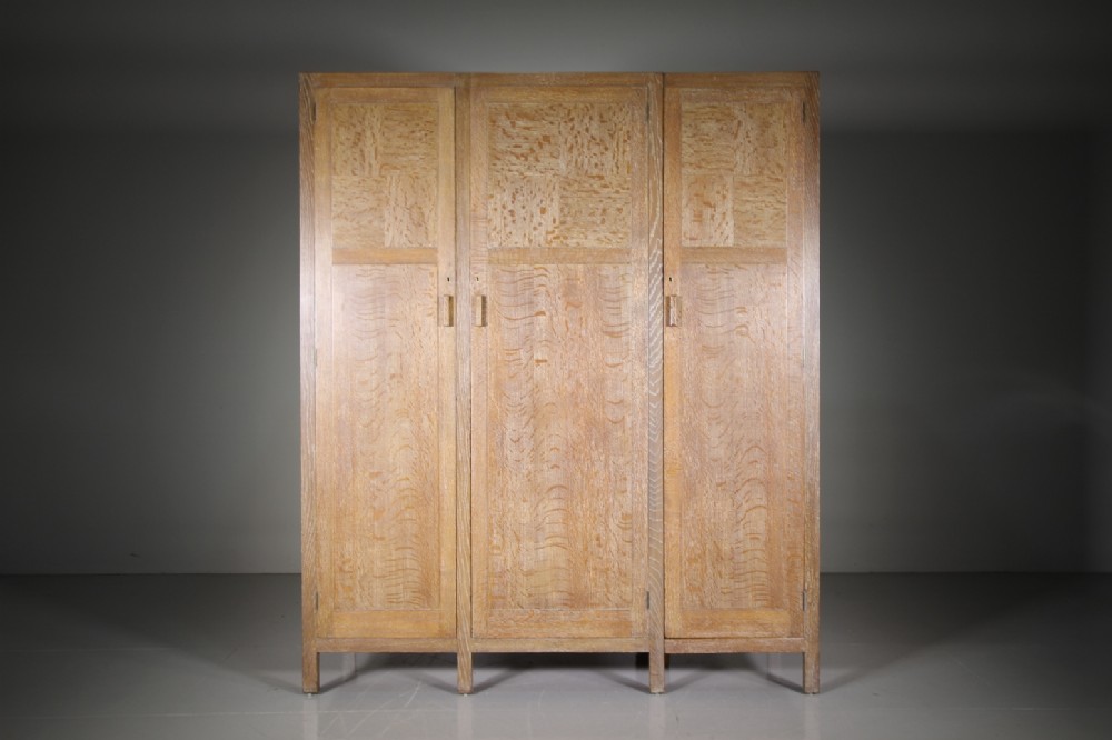 Heals of London 1920’s Oak Triple Wardrobe-Labelled