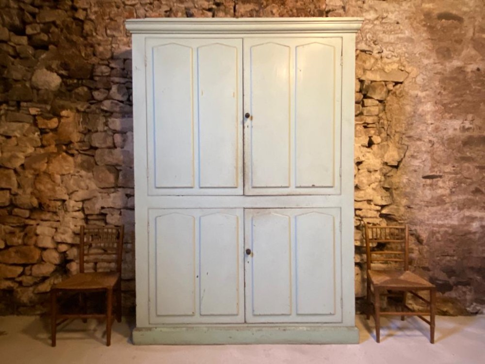 Large English Antique Painted Pine Housekeepers Cupboard