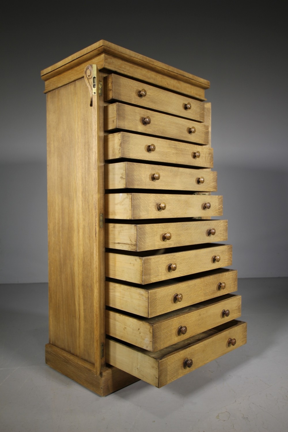 Tall English William IV Antique Oak Wellington Chest