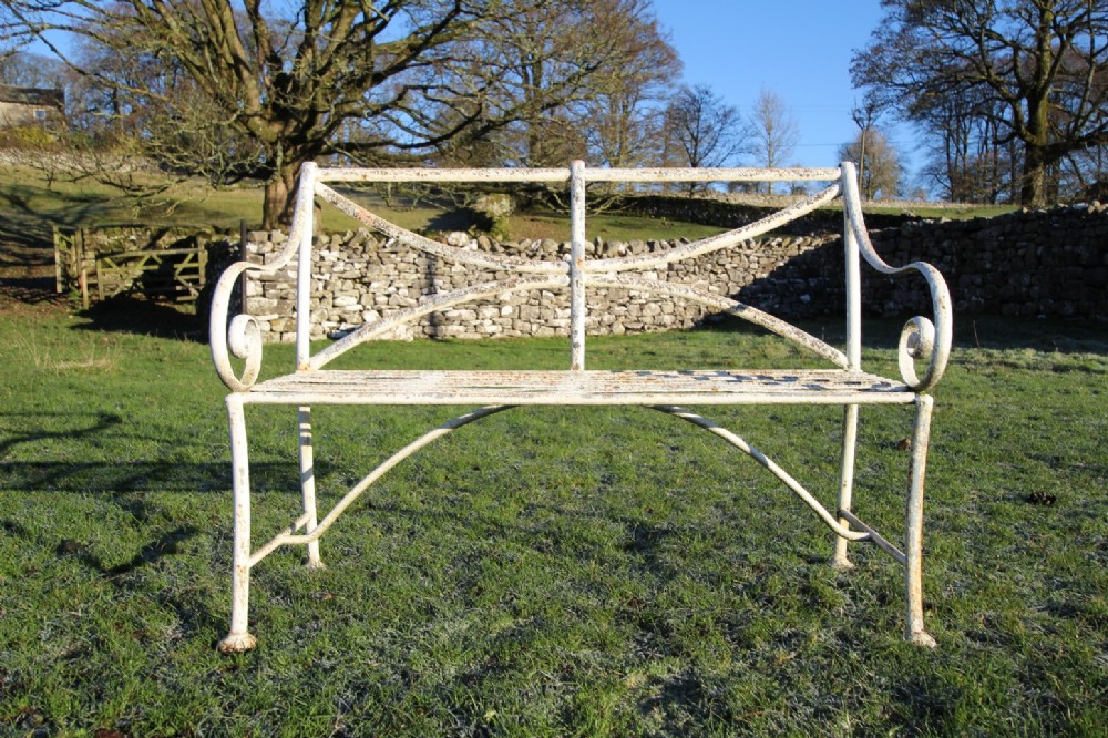 Regency Antique Wrought Iron Garden Bench Seat