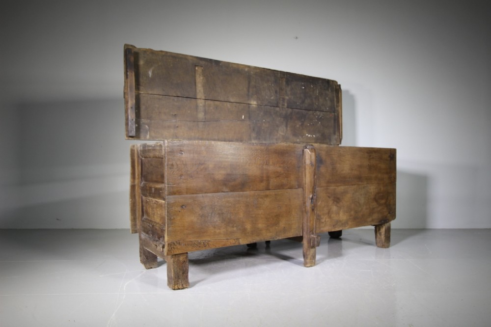 Large English 17th Cent Antique Oak Clamped Coffer