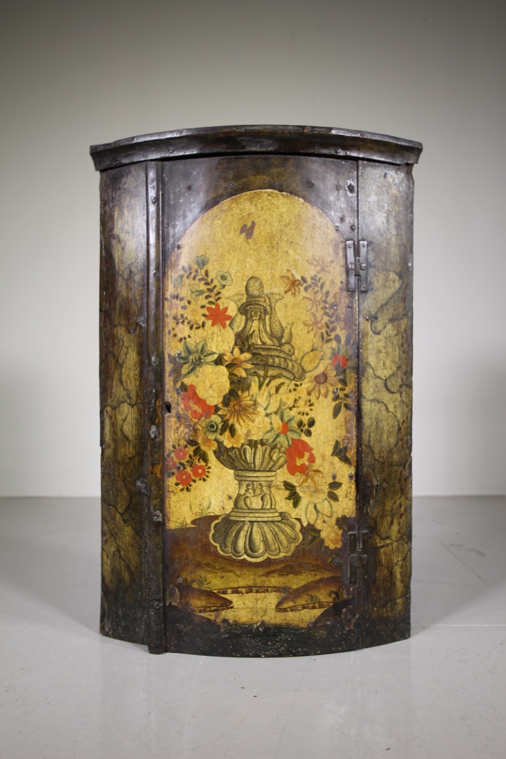 Rare 18th Century Original Painted Antique Bow Front Cupboard